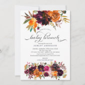 Herbstburgundy & Orange Floral Baby Brunch Einladung (Vorderseite)