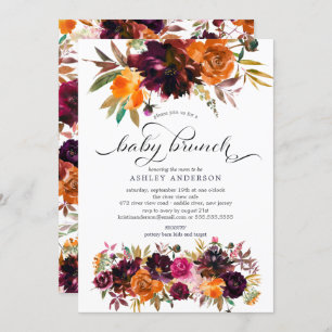 Herbstburgundy & Orange Floral Baby Brunch Einladung