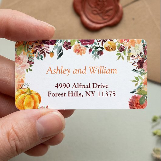 Herbstburgundy Orange Pumpkin Floral Blätter Adressaufkleber