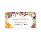 Herbstburgundy Orange Pumpkin Floral Blätter Adressaufkleber (Vorne)