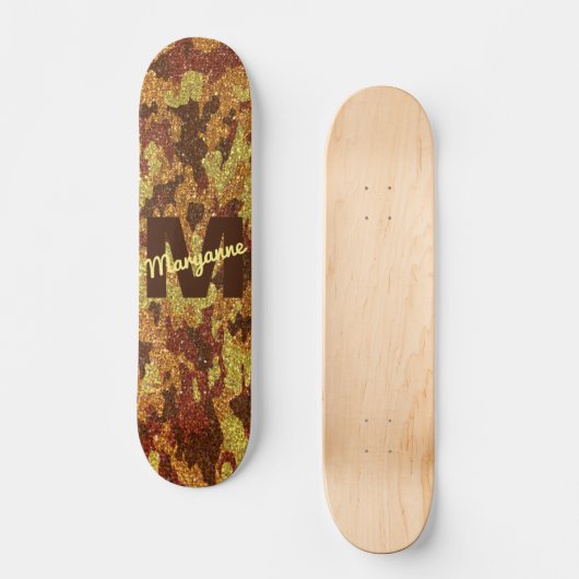 HerbstCamouflage Glitzer Orange Jagd Camouflage Skateboard (Vorderseite)