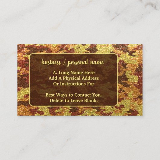 HerbstCamouflage Glitzer Orange Jagd Camouflage Visitenkarte (Rückseite)