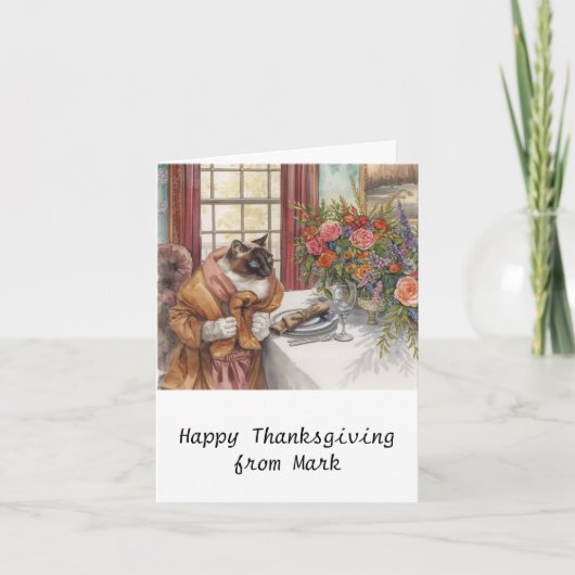 Herbstchic Siamese Cat hostess cat at dinner Karte (Vorderseite)