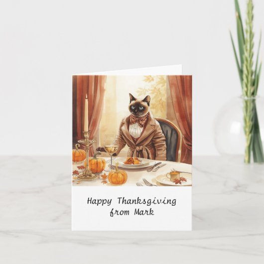 Herbstchic Siamese Cat hostess cat at dinner Karte (Vorderseite)