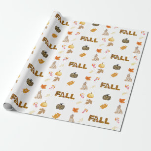 Herbstcollage mit Kürbissen, goldenen Blättern, We Geschenkpapier