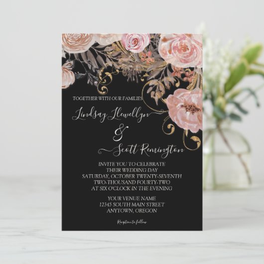 Herbstcreme Rose Einladung (Stehend Vorderseite)