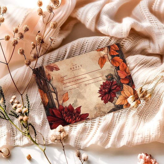 Herbstdahlia Elegance Wedding RSVP Karte