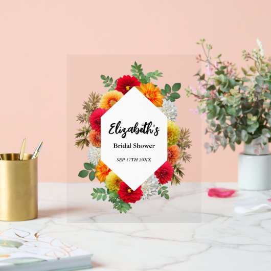 Herbstdahlia Floral Fall Brautparty Acrylschild (Hochzeit)