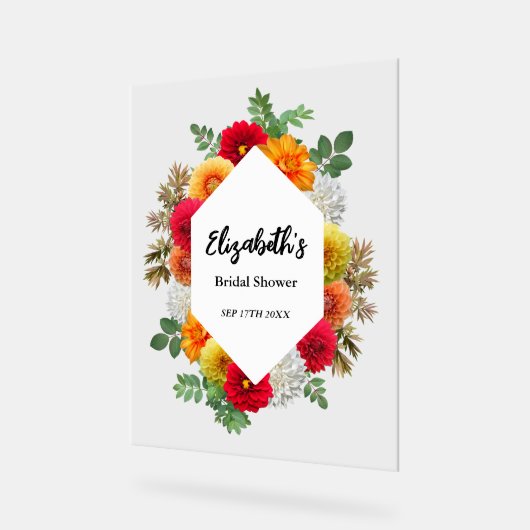 Herbstdahlia Floral Fall Brautparty Acrylschild (Winkel)