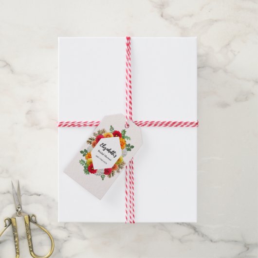 Herbstdahlia Floral Fall Brautparty Geschenkanhänger (Mit Garn)