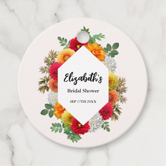 Herbstdahlia Floral Fall Brautparty Geschenkanhänger (Vorderseite)