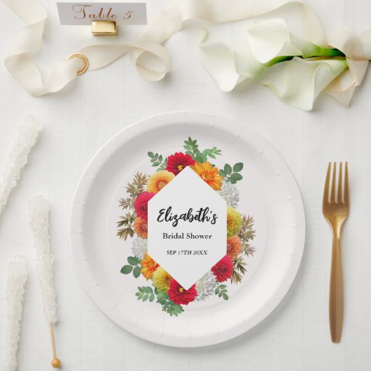 Herbstdahlia Floral Fall Brautparty Pappteller (Hochzeit)