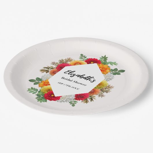 Herbstdahlia Floral Fall Brautparty Pappteller (Schrägansicht)