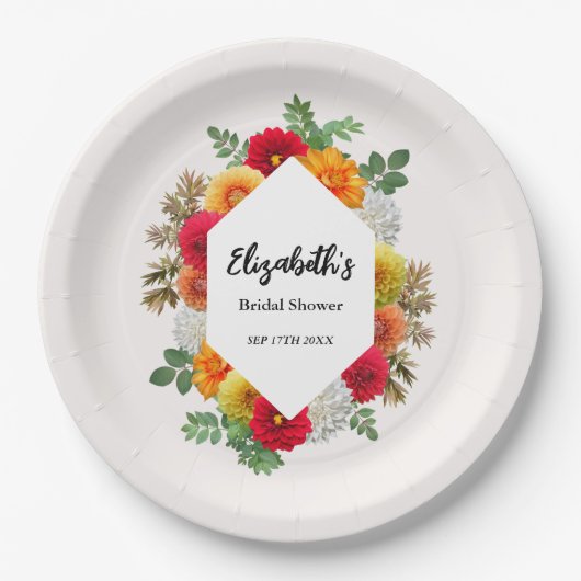 Herbstdahlia Floral Fall Brautparty Pappteller (Vorderseite)