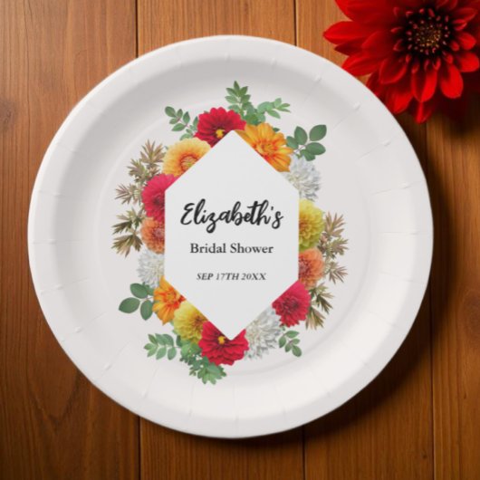 Herbstdahlia Floral Fall Brautparty Pappteller