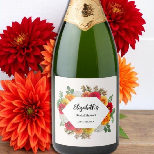 Herbstdahlia Floral Fall Brautparty Schaumweinetikett