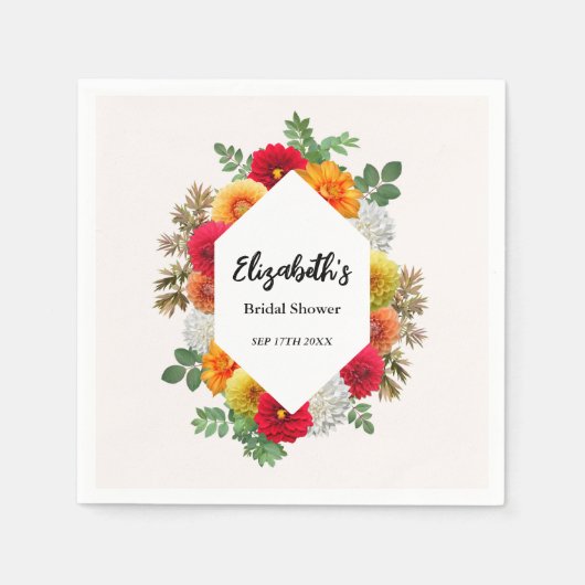 Herbstdahlia Floral Fall Brautparty Serviette (Vorderseite)