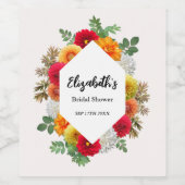 Herbstdahlia Floral Fall Brautparty Weinetikett (Einzelnes Label)