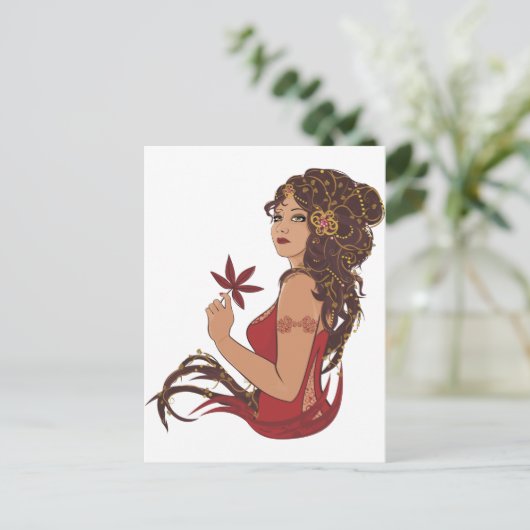 Herbstdame Postkarte (Stehend Vorderseite)