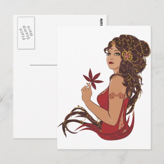 Herbstdame Postkarte (Vorne/Hinten)