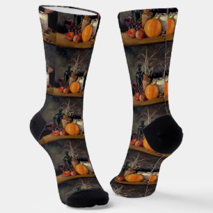 Herbstdekoration Tisch Kürbis Frucht Getränk Socken