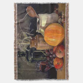 Herbstdekorationen am Tisch, Kürbis, Früchte, Getr Decke (Vorderseite Vertikal)