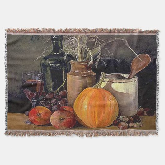 Herbstdekorationen am Tisch, Kürbis, Früchte, Getr Decke (Vorderseite)