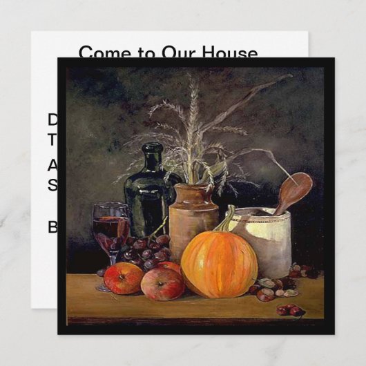 Herbstdekorationen am Tisch, Kürbis, Früchte, Getr Einladung (Vorne/Hinten)