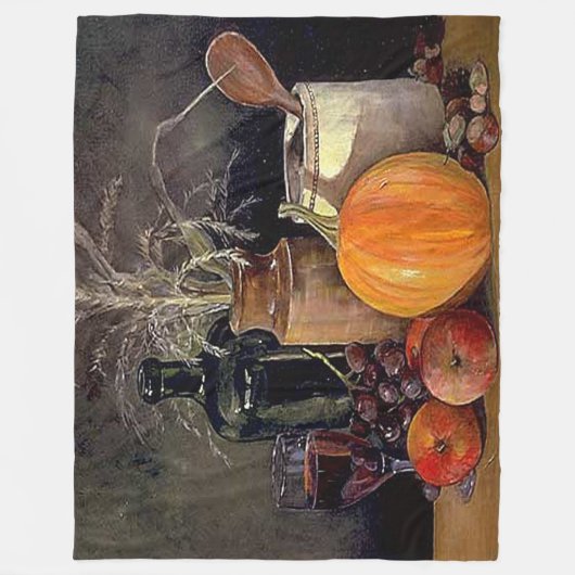 Herbstdekorationen am Tisch, Kürbis, Früchte, Getr Fleecedecke (Vorderseite)