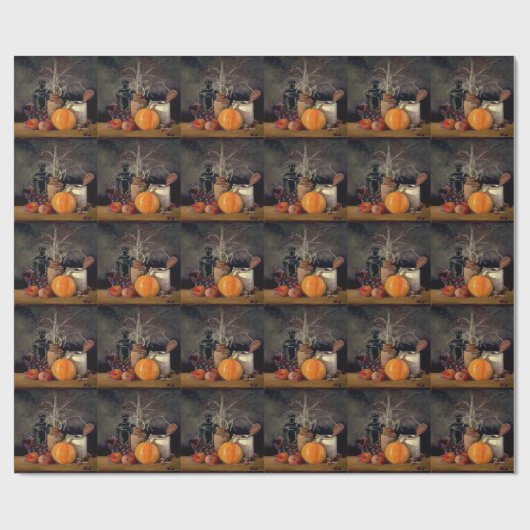 Herbstdekorationen am Tisch, Kürbis, Früchte, Getr Geschenkpapier (Flach)