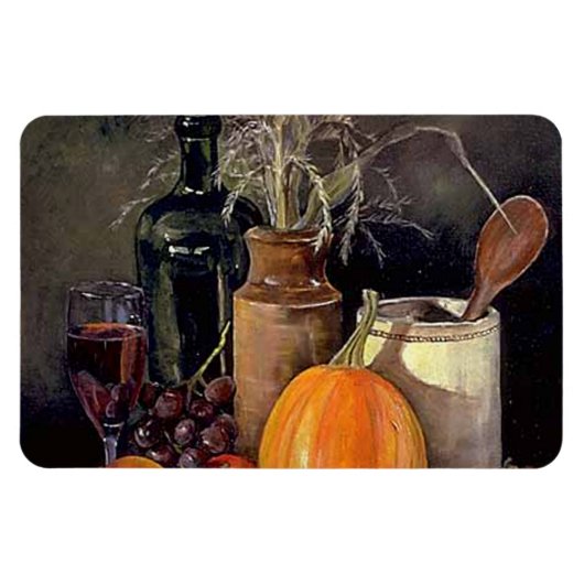 Herbstdekorationen am Tisch, Kürbis, Früchte, Getr Magnet (Horizontal)