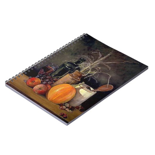 Herbstdekorationen am Tisch, Kürbis, Früchte, Getr Notizblock (Linke Seite)