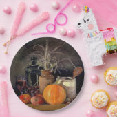 Herbstdekorationen am Tisch, Kürbis, Früchte, Getr Pappteller (Party)