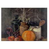 Herbstdekorationen am Tisch, Kürbis, Früchte, Getr Schneidebrett (Vorderseite)