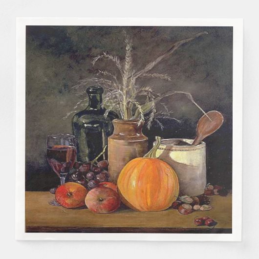 Herbstdekorationen am Tisch, Kürbis, Früchte, Getr Serviette (Vorderseite)