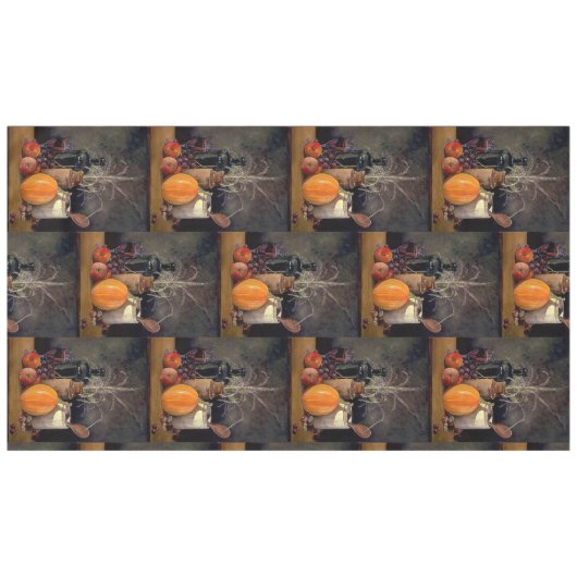 Herbstdekorationen am Tisch, Kürbis, Früchte, Getr Tischdecke (Vorderseite (Horizontal))