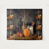 Herbstdekorationen am Tisch, Kürbis, Früchte, Getr Wandteppich (Vorderseite (Horizontal))