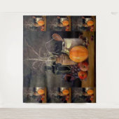 Herbstdekorationen am Tisch, Kürbis, Früchte, Getr Wandteppich (Vorderseite)