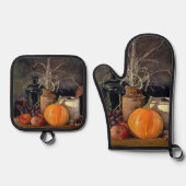Herbstdekorationen auf Tabelle Ofenhandschuh & Topflappen-Set (Vorderseite)