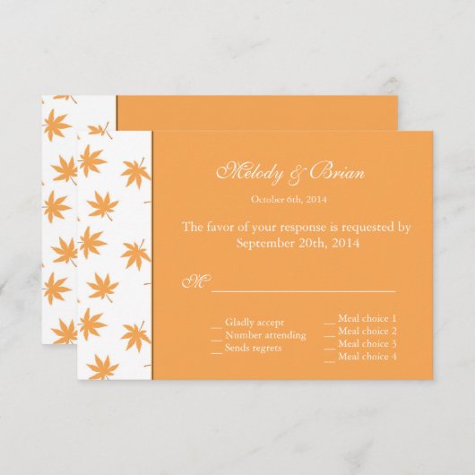 Herbstdekorative grafische Blätter Hochzeit RSVP (Vorne/Hinten)