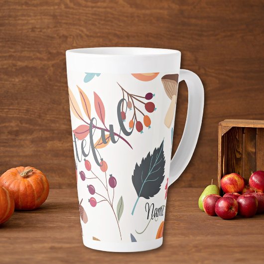 Herbstdesign "dankbar" & Name 17oz Latte Tasse