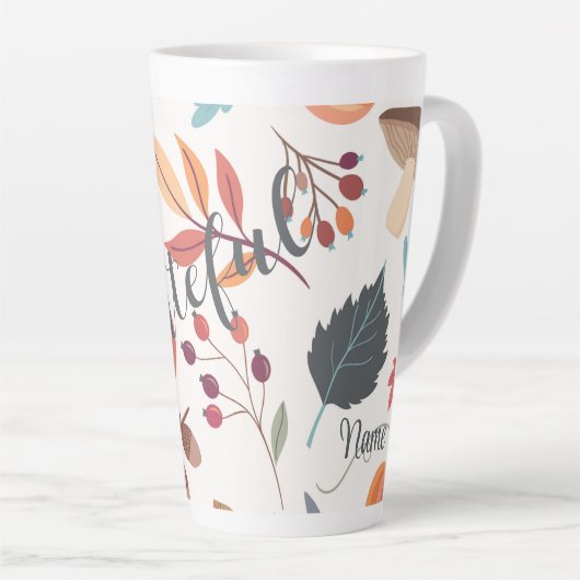 Herbstdesign "dankbar" & Name 17oz Latte Tasse (Rechte Ecke)