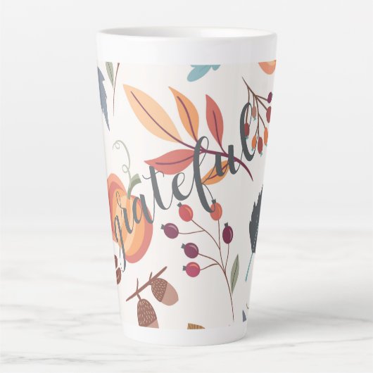 Herbstdesign "dankbar" & Name 17oz Latte Tasse (Vorderseite)