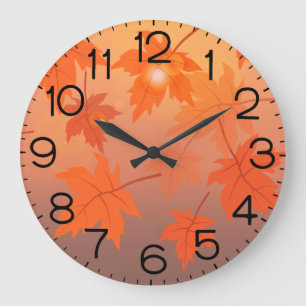Herbstdesign mit Ahornblättern und Bokeh-Effekt  Große Wanduhr