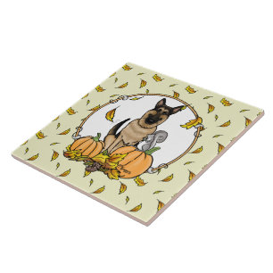 Herbstdeutscher Schäferhund (schwarz-braun) Pumpki Fliese