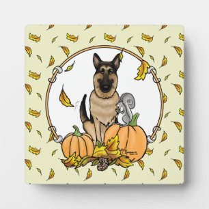 Herbstdeutscher Schäferhund (schwarz-braun) Pumpki Fotoplatte