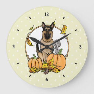 Herbstdeutscher Schäferhund (schwarz-braun) Pumpki Große Wanduhr