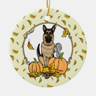 Herbstdeutscher Schäferhund (schwarz-braun) Pumpki Keramik Ornament