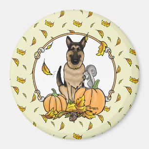 Herbstdeutscher Schäferhund (schwarz-braun) Pumpki Magnet