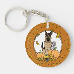 Herbstdeutscher Schäferhund (schwarz-braun) Pumpki Schlüsselanhänger